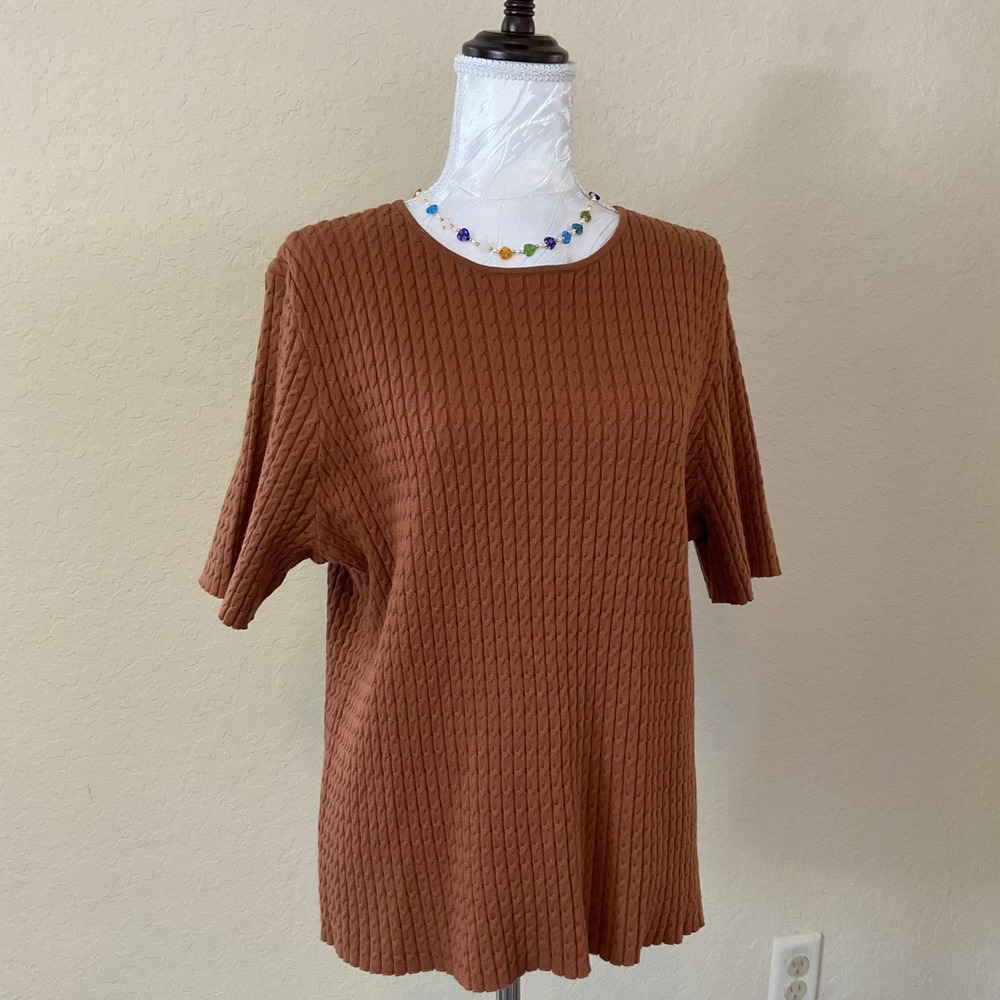 Real Clothes Silk Cashmere Cable Knit Sweater Top Womens 1X Rust Terracotta Fall